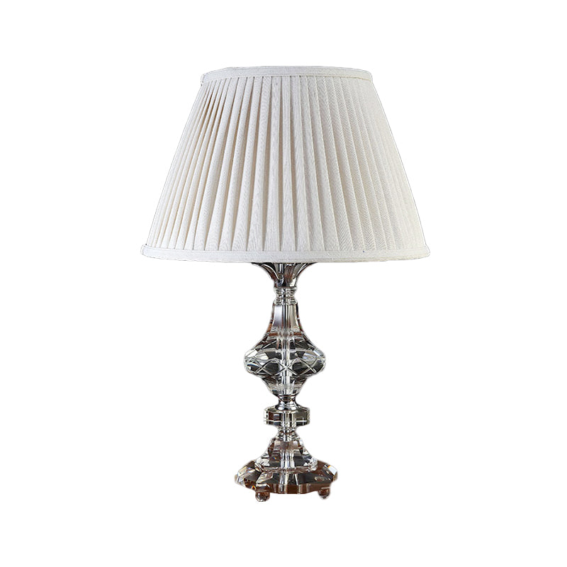 Contemporary Baluster Reading Light Faceted Crystal 1 Bulb Nightstand Lamp in White Clearhalo 'Lamps' 'Table Lamps' Lighting' 415658