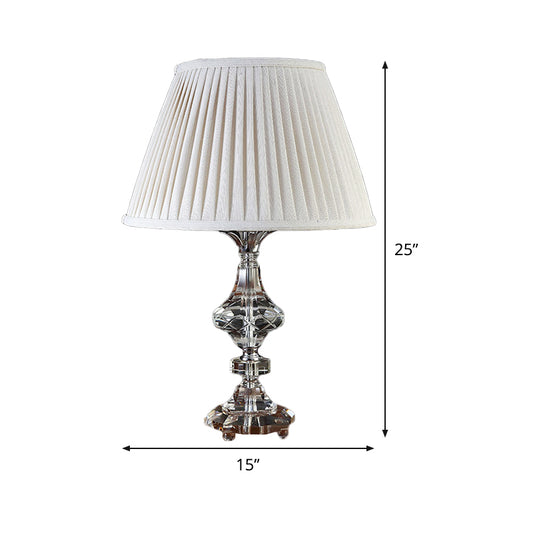 Contemporary Baluster Reading Light Faceted Crystal 1 Bulb Nightstand Lamp in White Clearhalo 'Lamps' 'Table Lamps' Lighting' 415660