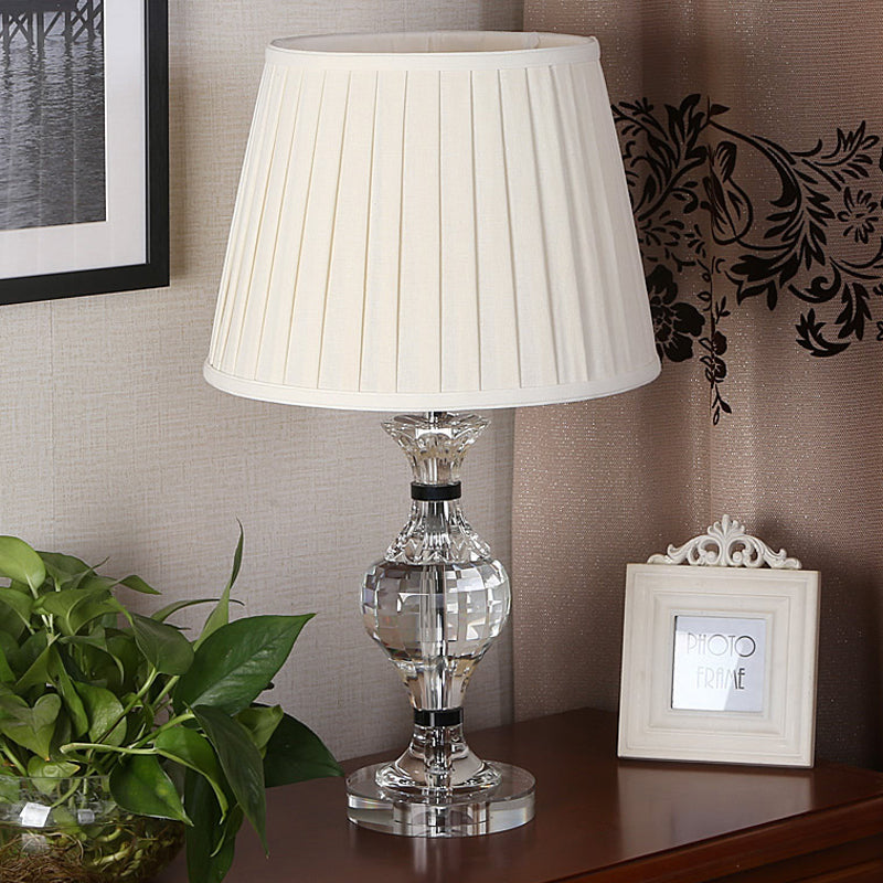 Modernism Vase Shape Task Lighting Hand-Cut Crystal 1 Bulb Reading Lamp in Beige Beige Clearhalo 'Lamps' 'Table Lamps' Lighting' 415666