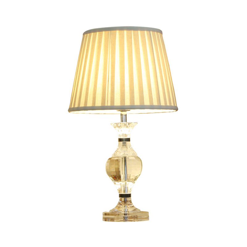 Modernism Vase Shape Task Lighting Hand-Cut Crystal 1 Bulb Reading Lamp in Beige Clearhalo 'Lamps' 'Table Lamps' Lighting' 415668