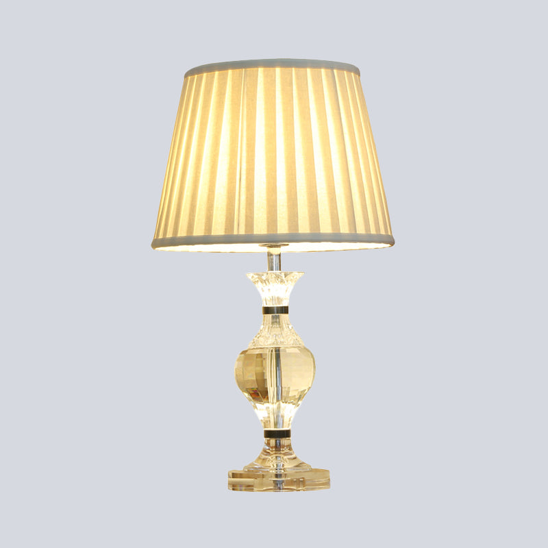 Modernism Vase Shape Task Lighting Hand-Cut Crystal 1 Bulb Reading Lamp in Beige Clearhalo 'Lamps' 'Table Lamps' Lighting' 415669