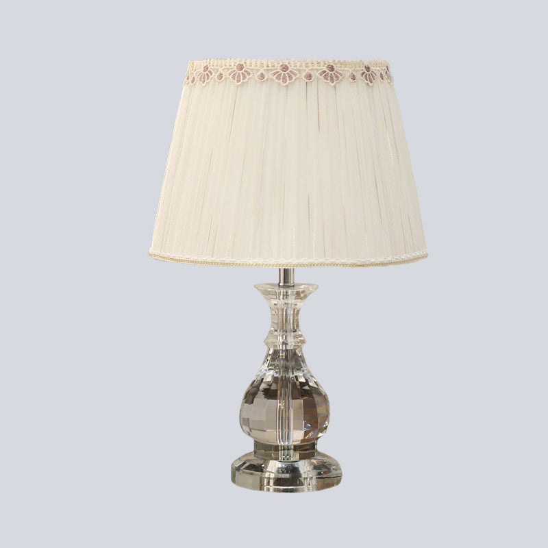 1 Head Curvy Task Light Modernism Hand-Cut Crystal Reading Lamp in Beige for Bedroom Clearhalo 'Lamps' 'Table Lamps' Lighting' 415684
