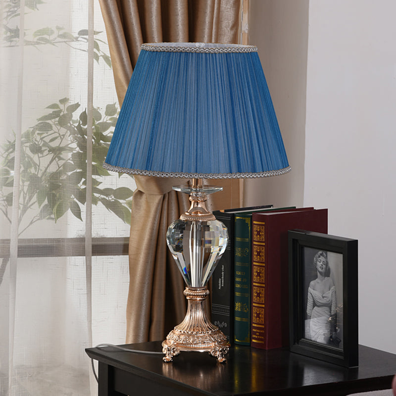 Shaded Desk Lamp Modern Fabric 1 Bulb Blue Table Light with Sculpted Copper Metal Base Clearhalo 'Lamps' 'Table Lamps' Lighting' 415703