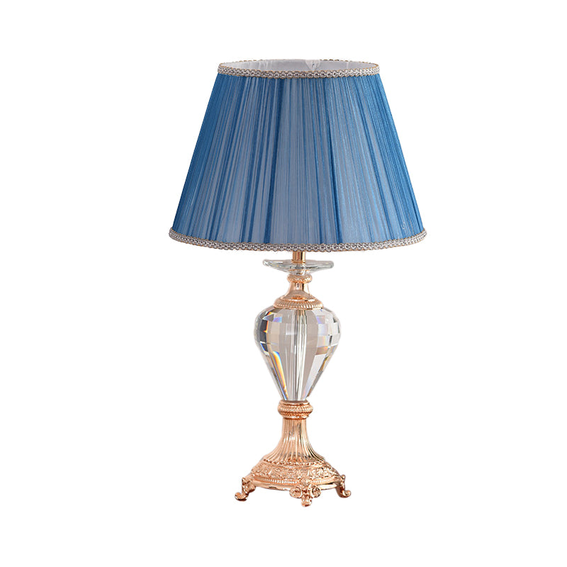 Shaded Desk Lamp Modern Fabric 1 Bulb Blue Table Light with Sculpted Copper Metal Base Clearhalo 'Lamps' 'Table Lamps' Lighting' 415704