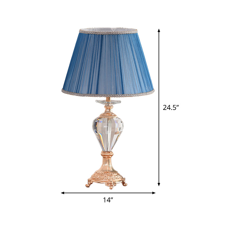 Shaded Desk Lamp Modern Fabric 1 Bulb Blue Table Light with Sculpted Copper Metal Base Clearhalo 'Lamps' 'Table Lamps' Lighting' 415705