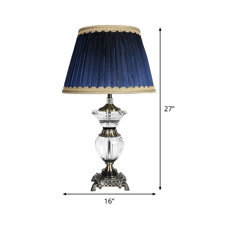 Tapered Drum Crystal Desk Light Contemporary Fabric 1 Head Night Table Lamp in Blue Clearhalo 'Lamps' 'Table Lamps' Lighting' 415710