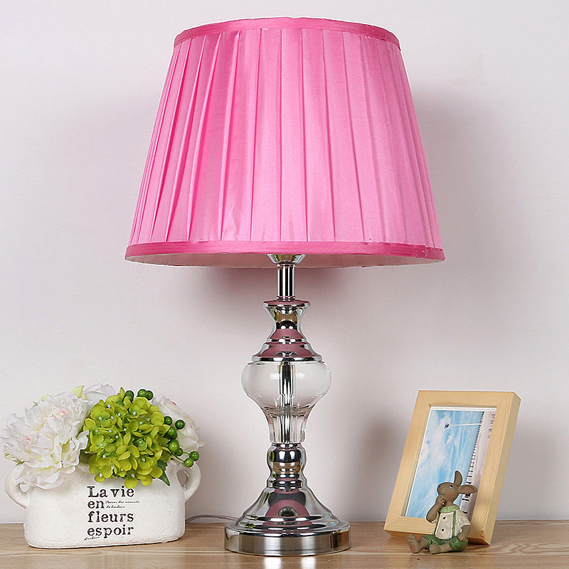 1 Head Pleated Crystal Nightstand Lamp Modern Fabric Reading Book Light in Rose Red Rose Red Clearhalo 'Lamps' 'Table Lamps' Lighting' 415745
