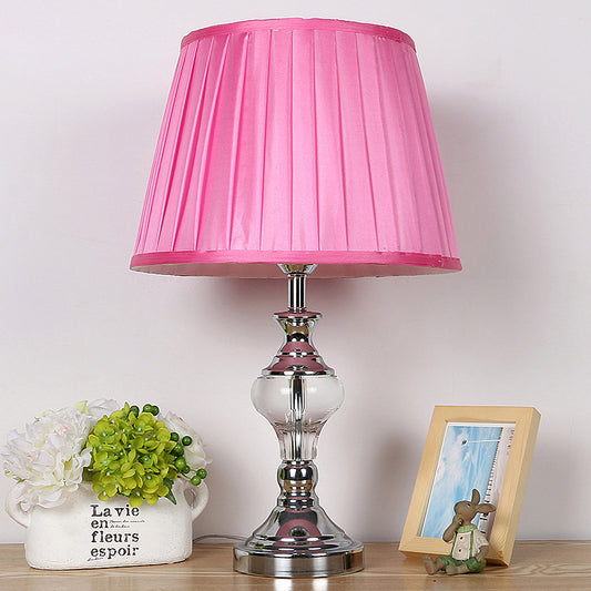 1 Head Pleated Crystal Nightstand Lamp Modern Fabric Reading Book Light in Rose Red Rose Red Clearhalo 'Lamps' 'Table Lamps' Lighting' 415745