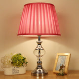 1 Head Pleated Crystal Nightstand Lamp Modern Fabric Reading Book Light in Rose Red Clearhalo 'Lamps' 'Table Lamps' Lighting' 415746