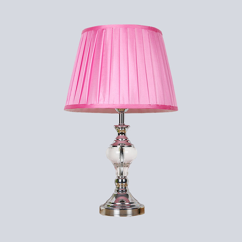 1 Head Pleated Crystal Nightstand Lamp Modern Fabric Reading Book Light in Rose Red Clearhalo 'Lamps' 'Table Lamps' Lighting' 415748