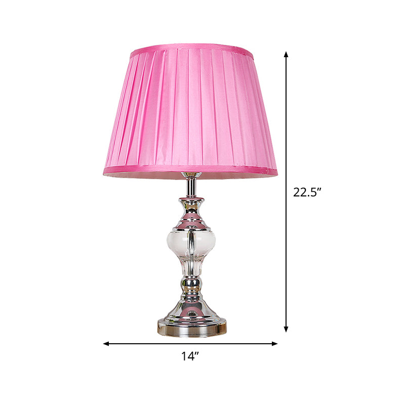 1 Head Pleated Crystal Nightstand Lamp Modern Fabric Reading Book Light in Rose Red Clearhalo 'Lamps' 'Table Lamps' Lighting' 415749