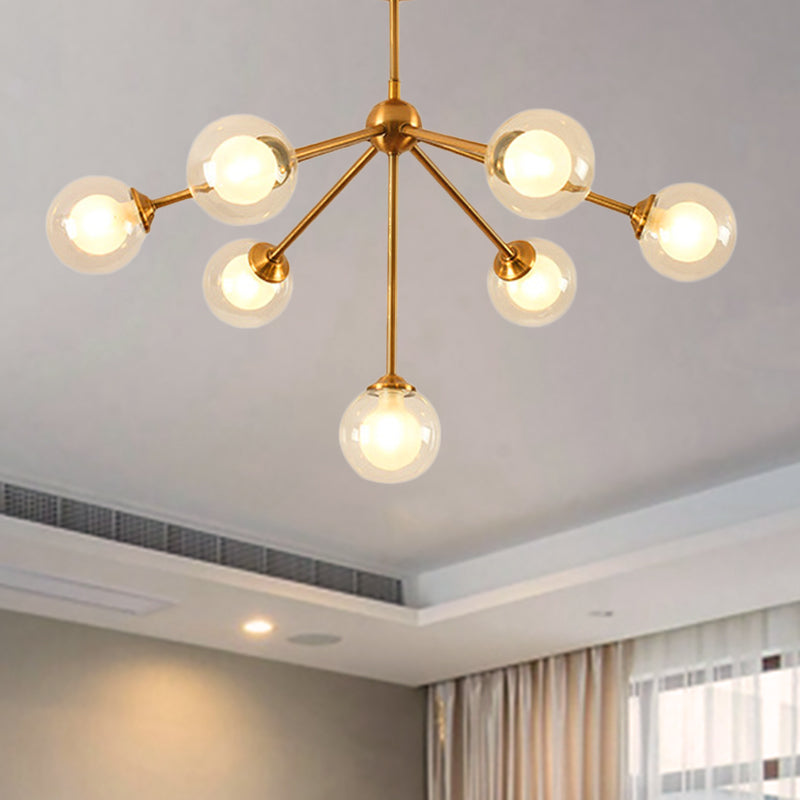 Modern Sputnik Metal Chandelier Lighting 4/7/10 Lights Hanging Ceiling Lamp with Clear Glass Sphere Shade for Bedroom Clearhalo 'Ceiling Lights' 'Chandeliers' 'Glass shade' 'Glass' 'Modern Chandeliers' 'Modern' Lighting' 415774