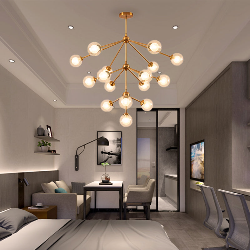 Modern Sputnik Metal Chandelier Lighting 4/7/10 Lights Hanging Ceiling Lamp with Clear Glass Sphere Shade for Bedroom Clearhalo 'Ceiling Lights' 'Chandeliers' 'Glass shade' 'Glass' 'Modern Chandeliers' 'Modern' Lighting' 415776