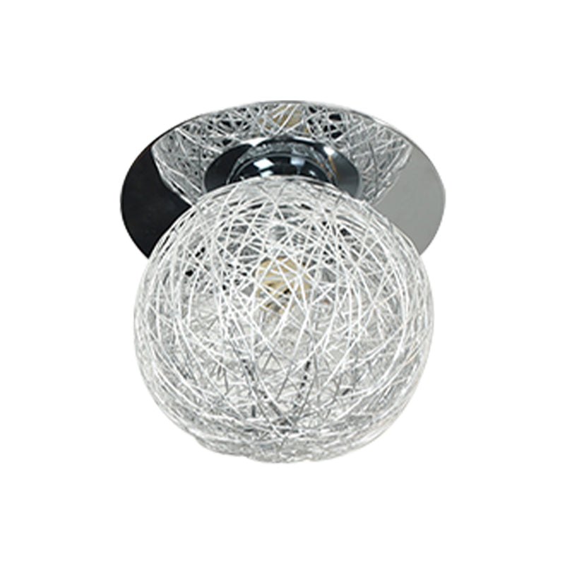 Simple 1 Bulb Flush Lighting with Metal Shade White Handwoven Globe/Leaf Ceiling Mount Lamp Clearhalo 'Ceiling Lights' 'Close To Ceiling Lights' 'Close to ceiling' 'Semi-flushmount' Lighting' 415808