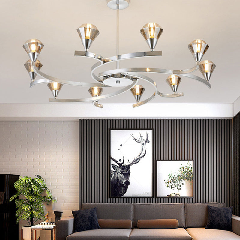 Diamond Crystal Chandelier Light with Sputnik Design Modern 6/8/10 Lights Chrome/Gold Ceiling Lamp Fixture Clearhalo 'Ceiling Lights' 'Chandeliers' 'Modern Chandeliers' 'Modern' Lighting' 415816