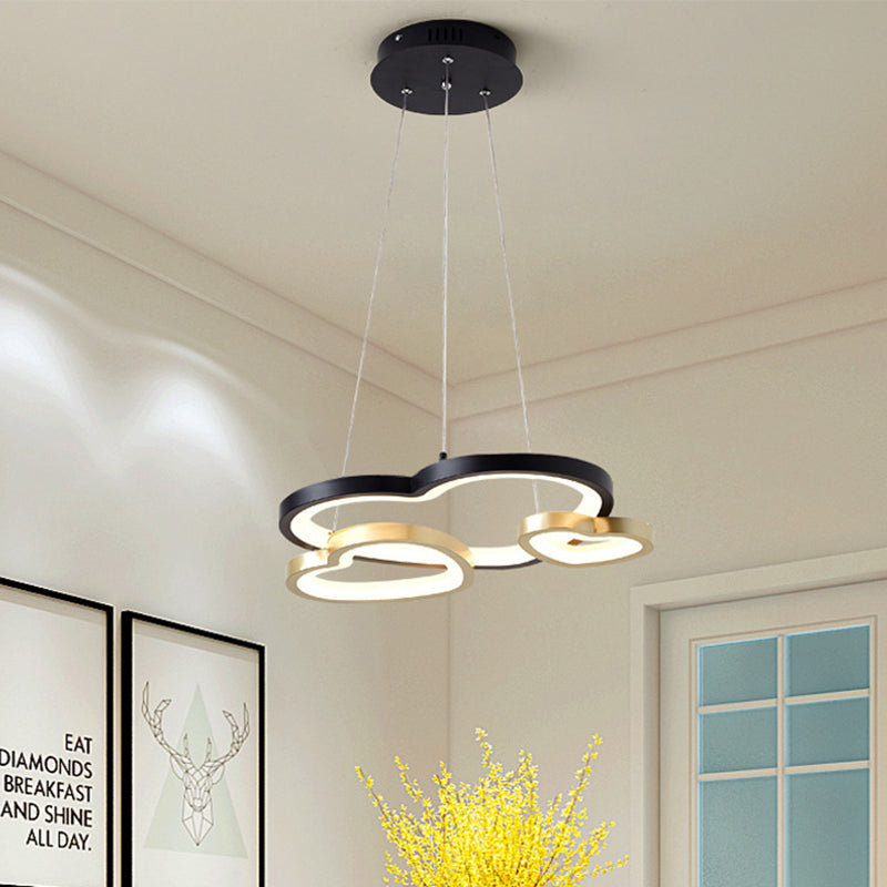 Acrylic Heart-Shaped Chandelier Pendant Light Modern 3-Head LED Hanging Lamp in Black and Gold Clearhalo 'Ceiling Lights' 'Chandeliers' 'Modern Chandeliers' 'Modern' Lighting' 415832