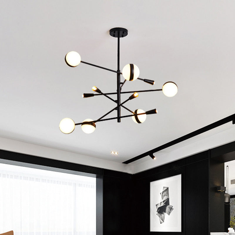 Modern Branch Iron LED Chandelier 10/12-Head Ceiling Pendant with White Glass Ball Shade Clearhalo 'Ceiling Lights' 'Chandeliers' 'Modern Chandeliers' 'Modern' Lighting' 415836