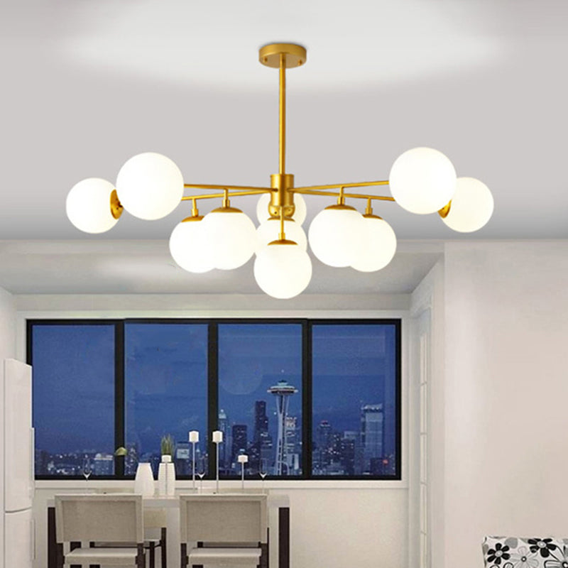 Black/Gold Branch Chandelier Modern 7/9/11-Light Iron Ceiling Pendant with White Glass Ball Shade Clearhalo 'Ceiling Lights' 'Chandeliers' 'Glass shade' 'Glass' 'Modern Chandeliers' 'Modern' Lighting' 415845