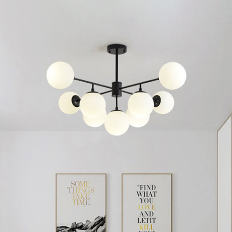 Black/Gold Branch Chandelier Modern 7/9/11-Light Iron Ceiling Pendant with White Glass Ball Shade Clearhalo 'Ceiling Lights' 'Chandeliers' 'Glass shade' 'Glass' 'Modern Chandeliers' 'Modern' Lighting' 415847