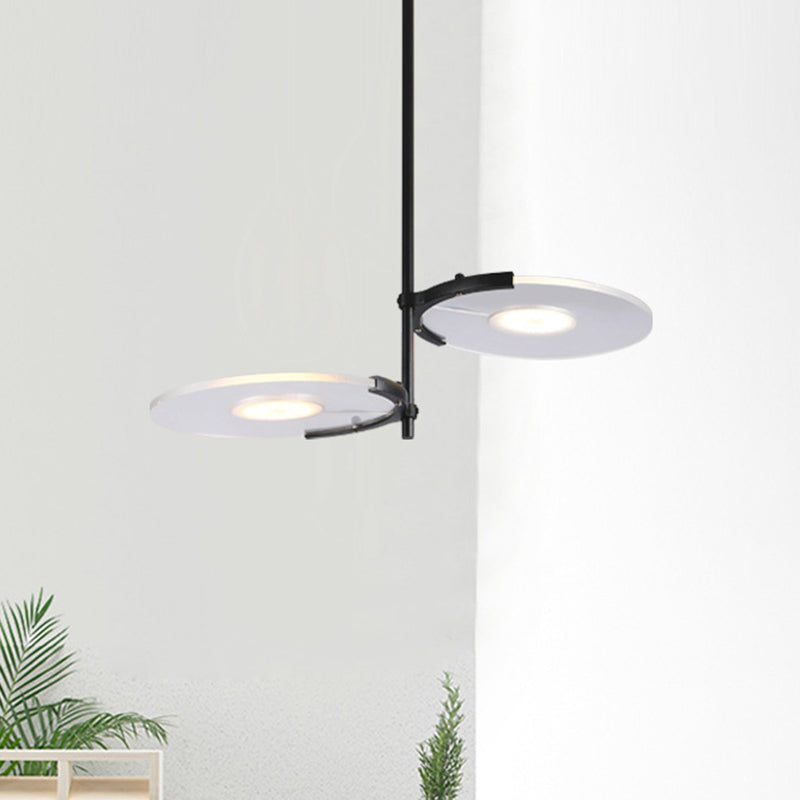 Acrylic Disk Chandelier Modern 2/3-Head Black Hanging Ceiling Pendant for Dining Room Clearhalo 'Ceiling Lights' 'Chandeliers' 'Modern Chandeliers' 'Modern' Lighting' 415849