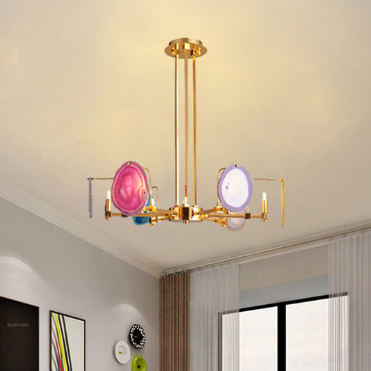 Branch Metal Ceiling Lighting Fixture Modern 6/8/10-Head Gold Up Chandelier Pendant with Agates Clearhalo 'Ceiling Lights' 'Chandeliers' Lighting' options 415868