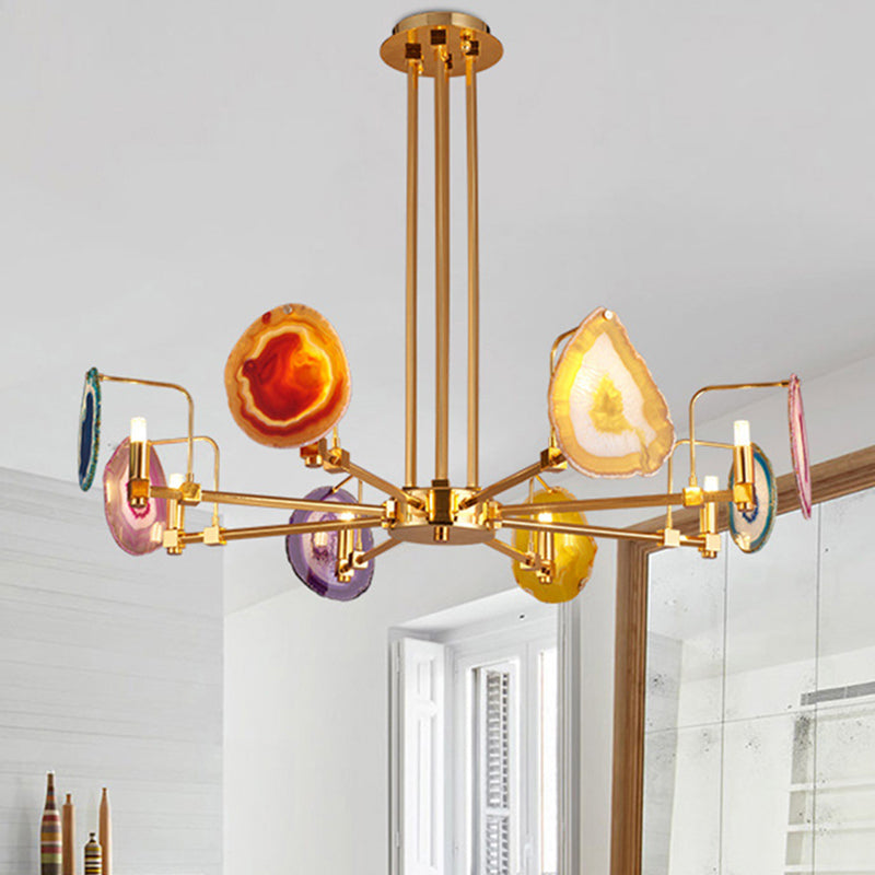 Branch Metal Ceiling Lighting Fixture Modern 6/8/10-Head Gold Up Chandelier Pendant with Agates Clearhalo 'Ceiling Lights' 'Chandeliers' Lighting' options 415869