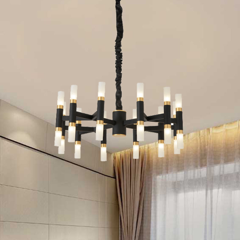 24/36/60 Lights LED Bedroom Chandelier with Tubular Iron Shade Modern Black/White Ceiling Pendant Clearhalo 'Ceiling Lights' 'Chandeliers' 'Modern Chandeliers' 'Modern' Lighting' 415872