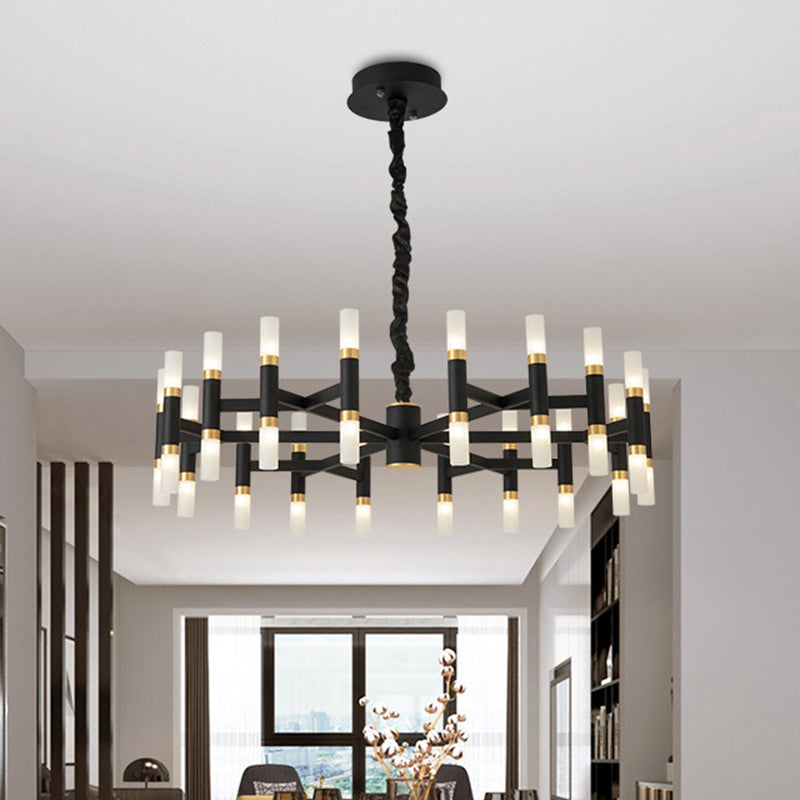 24/36/60 Lights LED Bedroom Chandelier with Tubular Iron Shade Modern Black/White Ceiling Pendant Clearhalo 'Ceiling Lights' 'Chandeliers' 'Modern Chandeliers' 'Modern' Lighting' 415873