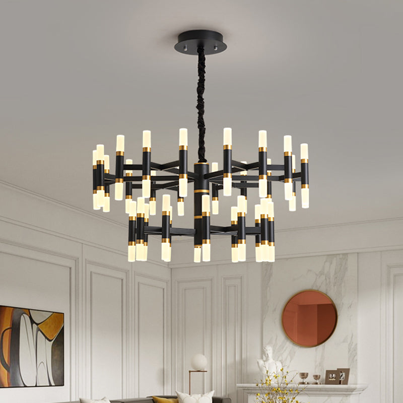 24/36/60 Lights LED Bedroom Chandelier with Tubular Iron Shade Modern Black/White Ceiling Pendant Clearhalo 'Ceiling Lights' 'Chandeliers' 'Modern Chandeliers' 'Modern' Lighting' 415874