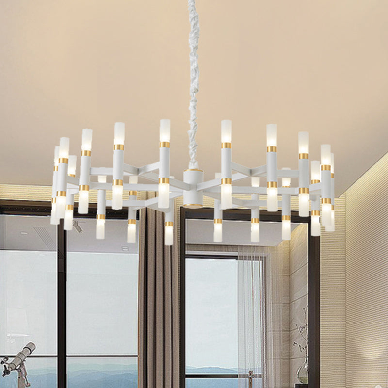 24/36/60 Lights LED Bedroom Chandelier with Tubular Iron Shade Modern Black/White Ceiling Pendant Clearhalo 'Ceiling Lights' 'Chandeliers' 'Modern Chandeliers' 'Modern' Lighting' 415876