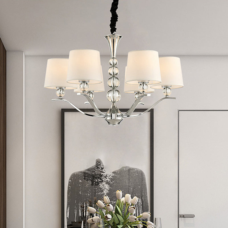 Minimalist 6-Head Ceiling Lamp with Fabric Shade Chrome Cone Chandelier Light for Dining Room Clearhalo 'Ceiling Lights' 'Chandeliers' 'Modern Chandeliers' 'Modern' Lighting' 415882