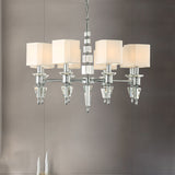 Iron Cube Ceiling Pendant Modern 6 Lights Chrome Hanging Chandelier Fixture with Fabric Shade Clearhalo 'Ceiling Lights' 'Chandeliers' 'Modern Chandeliers' 'Modern' Lighting' 415892