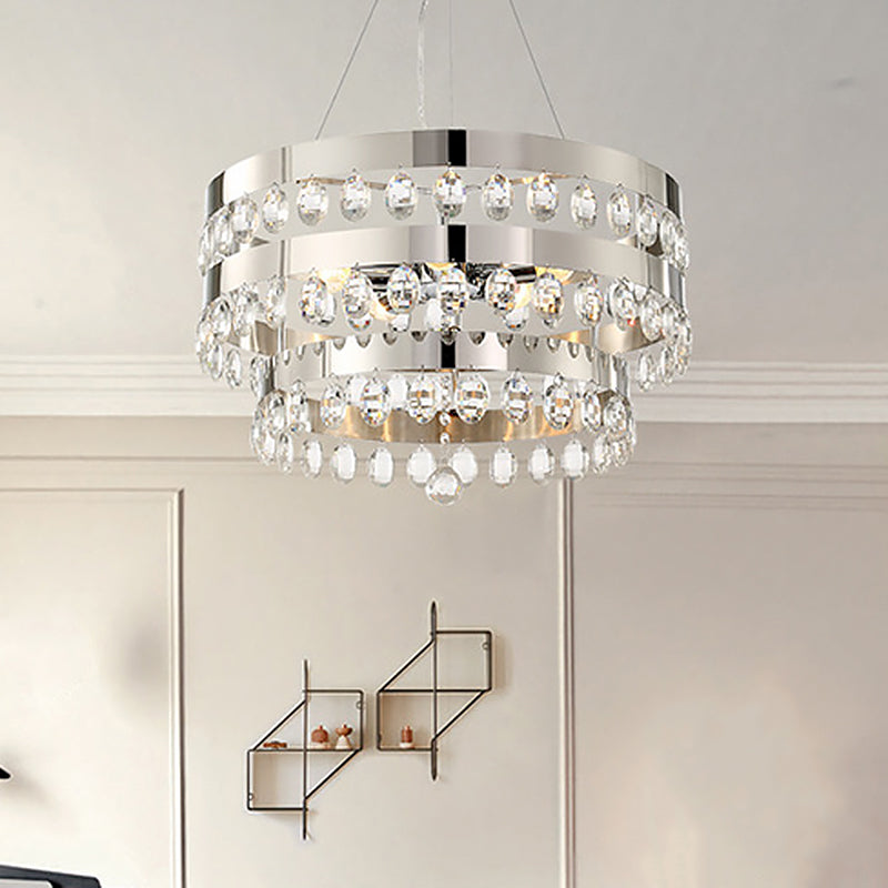 Crystal Multi-Layer Suspension Lamp Contemporary 5 Lights Silver Chandelier Pendant for Living Room Clearhalo 'Ceiling Lights' 'Chandeliers' 'Modern Chandeliers' 'Modern' Lighting' 415893