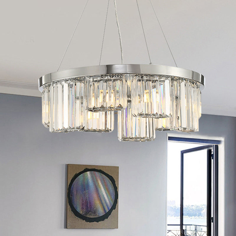 Simple Round Chandelier Lighting Crystal 10 Lights Living Room Hanging Ceiling Pendant in Chrome Clearhalo 'Ceiling Lights' 'Chandeliers' 'Modern Chandeliers' 'Modern' Lighting' 415896