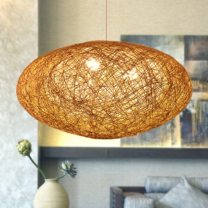 Modernism Weave Pendant Lighting Rope 1 Bulb Hanging Light Fixture in Wood for Dining Room Clearhalo 'Ceiling Lights' 'Modern Pendants' 'Modern' 'Pendant Lights' 'Pendants' Lighting' 415902