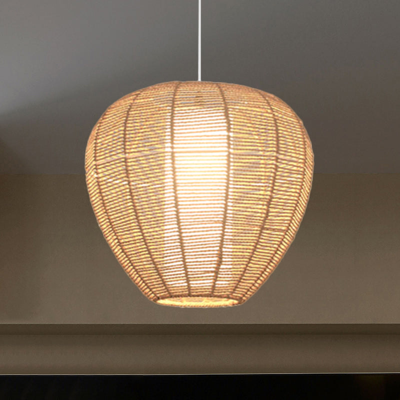 Rope Drum/Teardrop Ceiling Lamp Modern 1 Bulb Hanging Pendant Light in Wood for Living Room Clearhalo 'Ceiling Lights' 'Pendant Lights' 'Pendants' Lighting' 415903