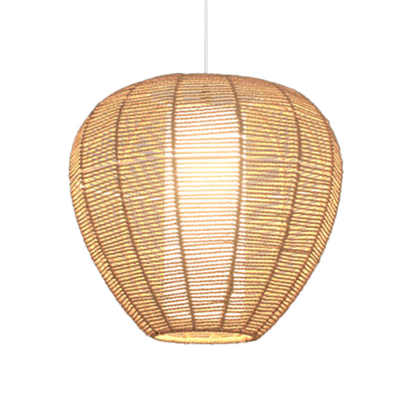 Rope Drum/Teardrop Ceiling Lamp Modern 1 Bulb Hanging Pendant Light in Wood for Living Room Clearhalo 'Ceiling Lights' 'Pendant Lights' 'Pendants' Lighting' 415905