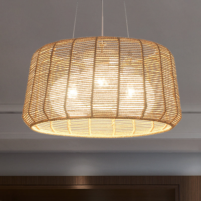 Rope Drum/Teardrop Ceiling Lamp Modern 1 Bulb Hanging Pendant Light in Wood for Living Room Wood A Clearhalo 'Ceiling Lights' 'Pendant Lights' 'Pendants' Lighting' 415907_3cad363a-4078-4d52-a785-ee8d4db8e757