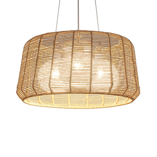 Rope Drum/Teardrop Ceiling Lamp Modern 1 Bulb Hanging Pendant Light in Wood for Living Room Clearhalo 'Ceiling Lights' 'Pendant Lights' 'Pendants' Lighting' 415909