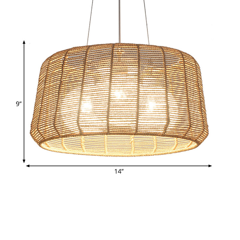 Rope Drum/Teardrop Ceiling Lamp Modern 1 Bulb Hanging Pendant Light in Wood for Living Room Clearhalo 'Ceiling Lights' 'Pendant Lights' 'Pendants' Lighting' 415910