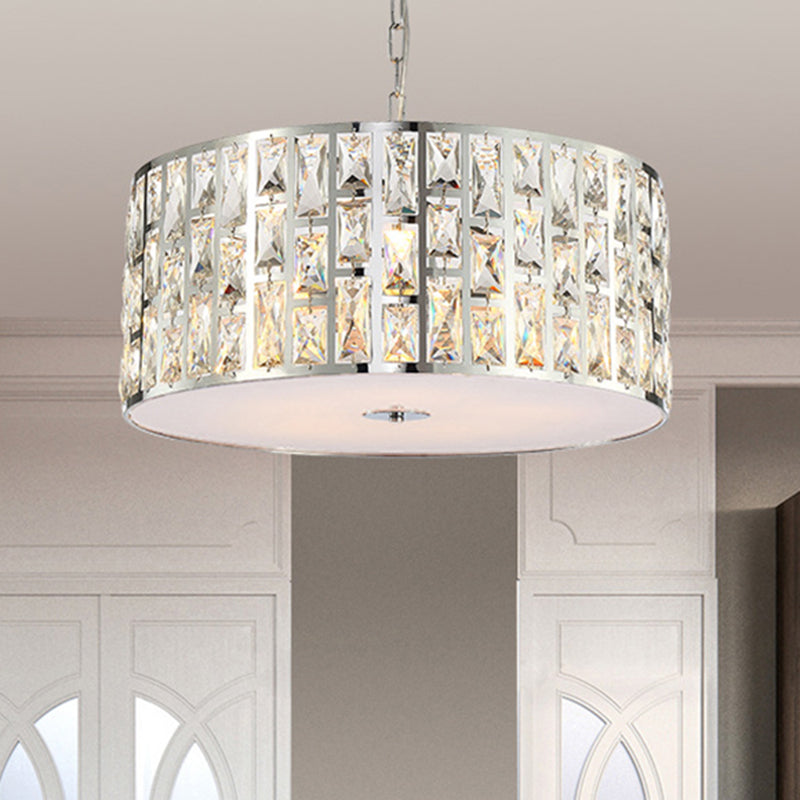 Crystal Cylindrical Chandelier Lamp Simplicity 5-Light Hanging Ceiling Fixture in Chrome with Diffuser Clearhalo 'Ceiling Lights' 'Chandeliers' 'Modern Chandeliers' 'Modern' Lighting' 415912