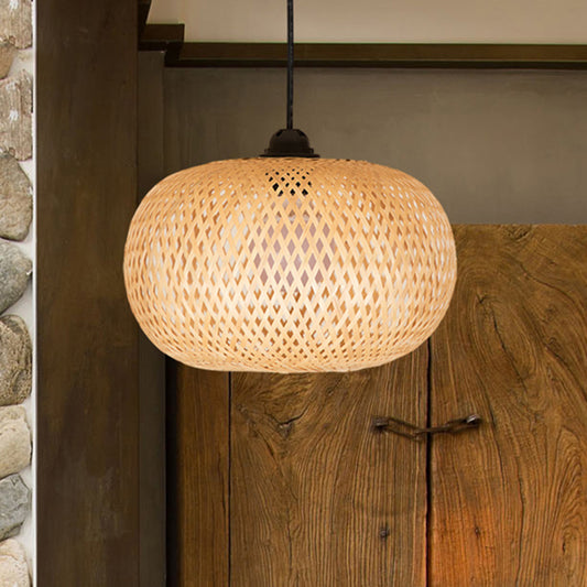 Modernism 1 Bulb Pendant Lighting Wood Donut/Hat Hanging Light Fixture with Bamboo Shade Clearhalo 'Ceiling Lights' 'Modern Pendants' 'Modern' 'Pendant Lights' 'Pendants' Lighting' 415950