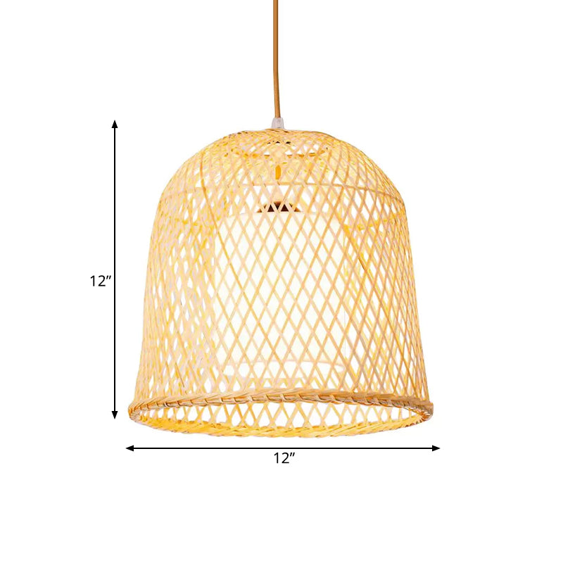 Bell Pendant Lighting Tradition Bamboo 1 Bulb Wood Hanging Lamp Kit with Inner White Fabric Shade Clearhalo 'Ceiling Lights' 'Modern Pendants' 'Modern' 'Pendant Lights' 'Pendants' Lighting' 415956