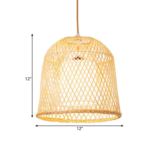 Bell Pendant Lighting Tradition Bamboo 1 Bulb Wood Hanging Lamp Kit with Inner White Fabric Shade Clearhalo 'Ceiling Lights' 'Modern Pendants' 'Modern' 'Pendant Lights' 'Pendants' Lighting' 415956