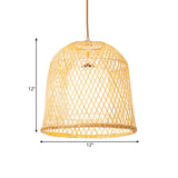 Bell Pendant Lighting Tradition Bamboo 1 Bulb Wood Hanging Lamp Kit with Inner White Fabric Shade Clearhalo 'Ceiling Lights' 'Modern Pendants' 'Modern' 'Pendant Lights' 'Pendants' Lighting' 415956