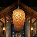 1 Bulb Restaurant Pendant Lighting Traditionary Wood Hanging Lamp Kit with Weave Bamboo Shade Wood Clearhalo 'Ceiling Lights' 'Modern Pendants' 'Modern' 'Pendant Lights' 'Pendants' Lighting' 415964