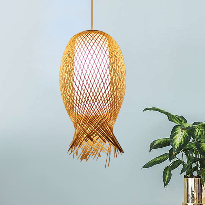 Barrel Suspension Pendant Retro Bamboo 1 Bulb Wood Hanging Light Kit with Inner Cylindrical White Shade Wood Clearhalo 'Ceiling Lights' 'Pendant Lights' 'Pendants' Lighting' 415970_5df3aa5c-b54d-45f5-9af3-5badd4d5ac31