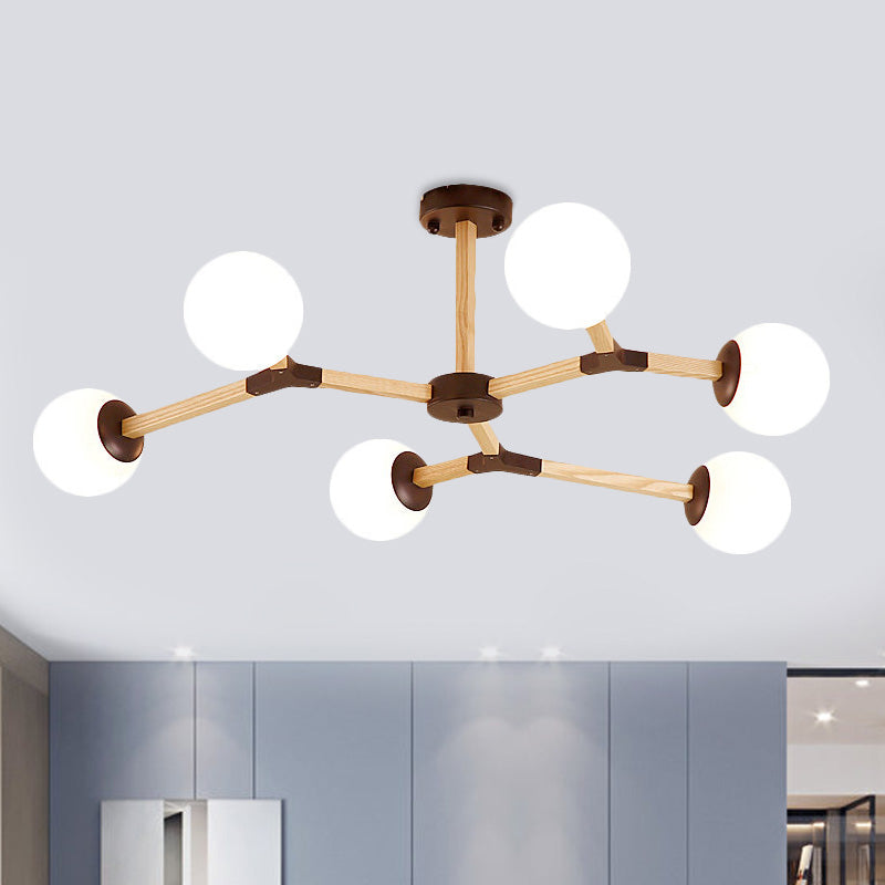 White/Black/Gold Branch Chandelier Lighting Contemporary 3/6/9 Lights Wood Hanging Ceiling Lamp with White Glass Global Shade Clearhalo 'Ceiling Lights' 'Chandeliers' 'Close To Ceiling Lights' 'Glass shade' 'Glass' 'Modern Chandeliers' 'Modern' Lighting' 416005