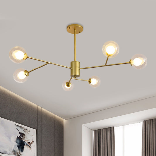 Globe Clear Glass Chandelier Lamp Contemporary 6/9 Lights Black/Gold Hanging Ceiling Light Fixture with Starburst Design Clearhalo 'Ceiling Lights' 'Chandeliers' 'Glass shade' 'Glass' 'Modern Chandeliers' 'Modern' Lighting' 416026