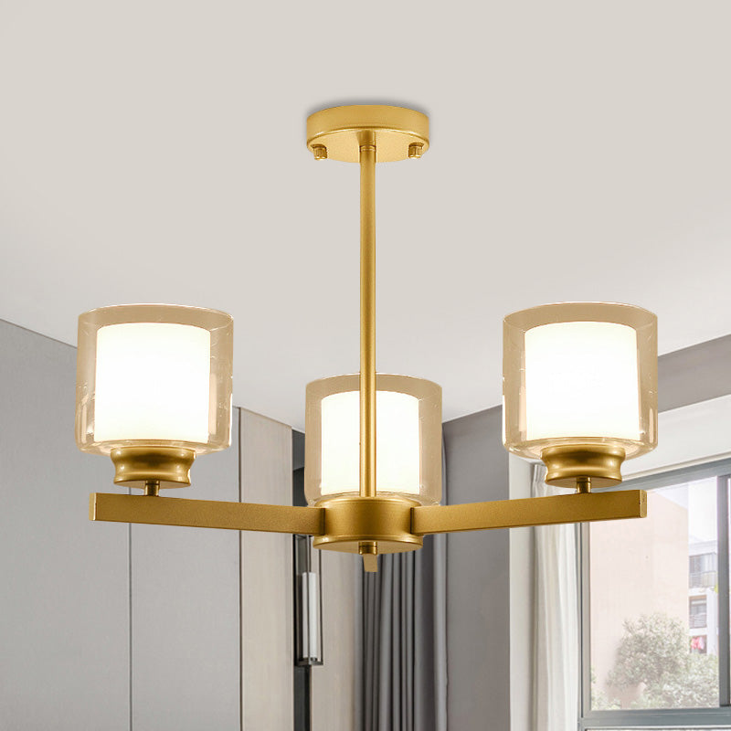 Black/Gold/Sliver Cylinder Chandelier Lamp Modern 3/6/8 Lights Clear Glass Ceiling Pendant Fixture with Radial Design for Bedroom Clearhalo 'Ceiling Lights' 'Chandeliers' 'Glass shade' 'Glass' 'Modern Chandeliers' 'Modern' Lighting' 416032